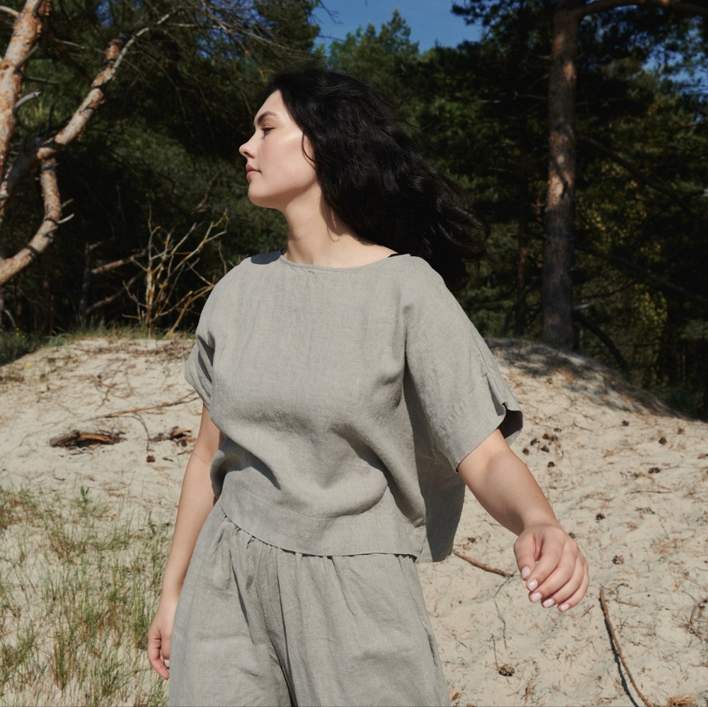 Linenfox Mona 100% Linen Top Natural Oatmeal S-M